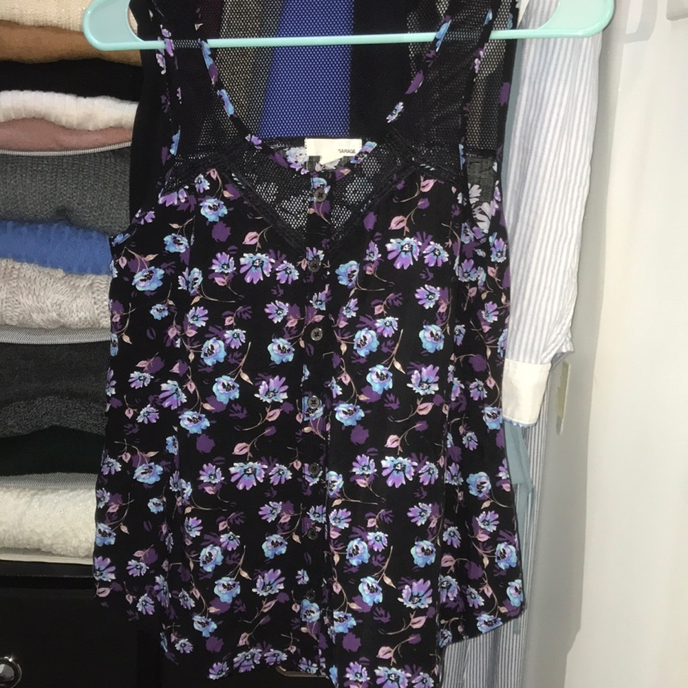 Mesh top floral tank top